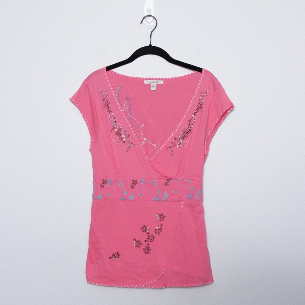 Free People Pink Embroidered Blouse